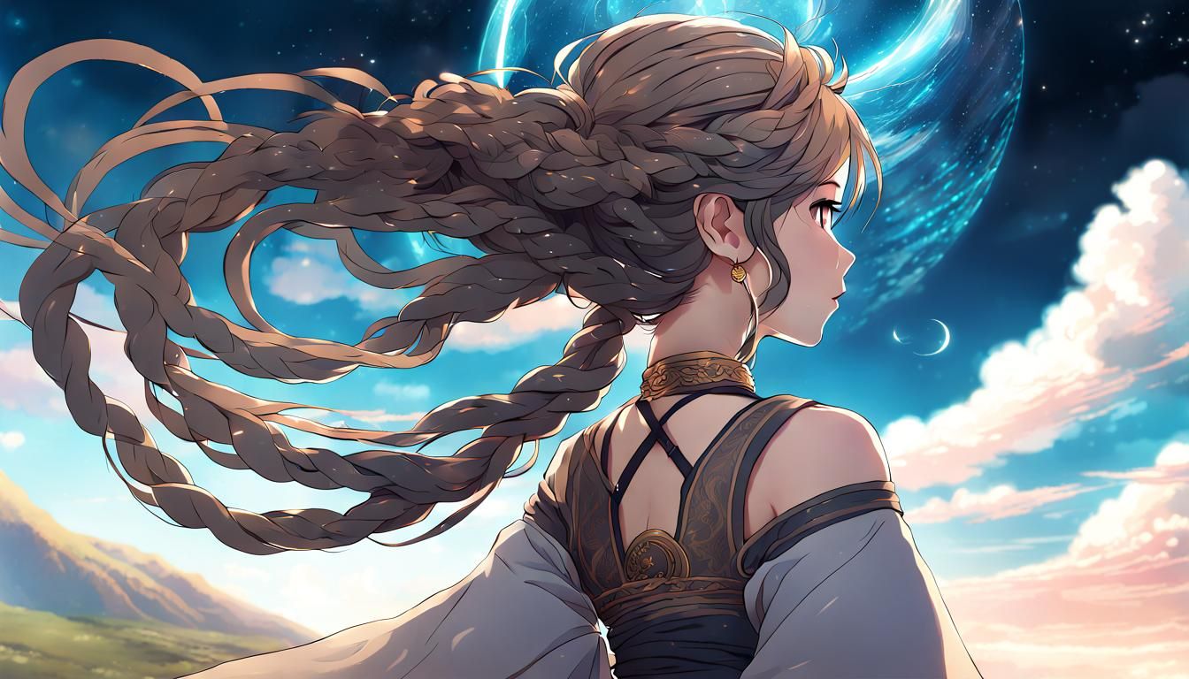 Fantasy Plains Village with Cat-Girl in Anime Style