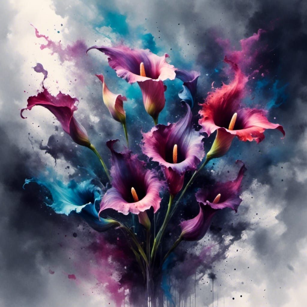 Colorful Calla Lilies in Ink Sketch Style