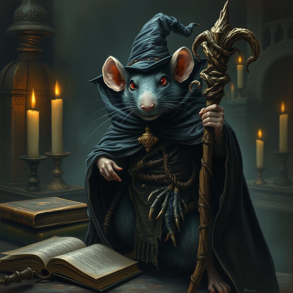 Villainous Rat Sorcerer in Dark Fantasy Style