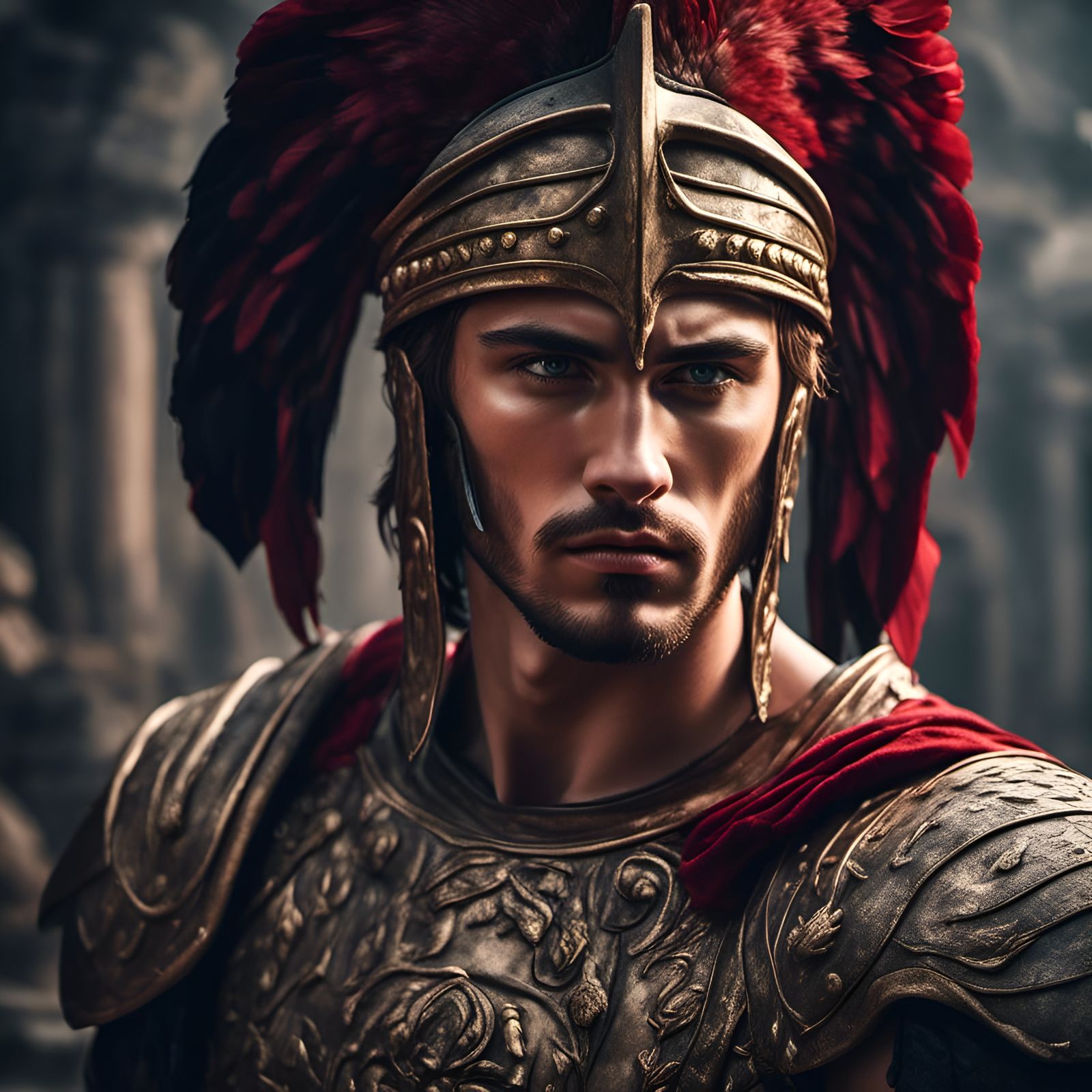 Achilles Portrait with Epic Background in Digital Art