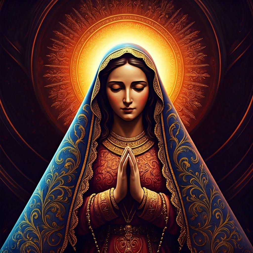 Mystical Portrait of Nossa Senhora das Graças in Vibrant Unr...