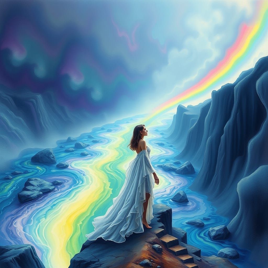 Ethereal Figure at Rainbow River's Edge