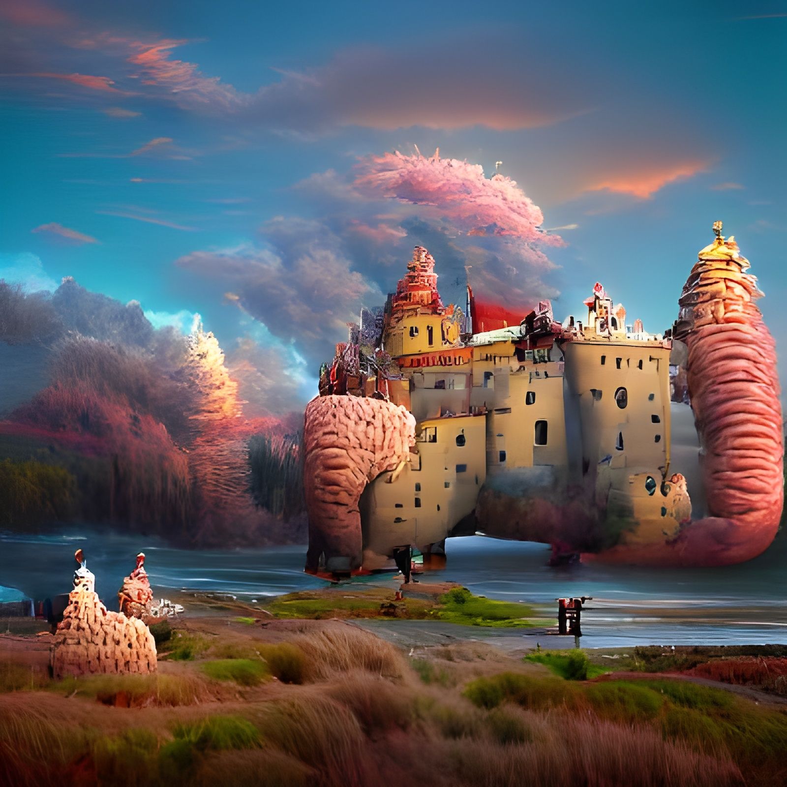 Surreal Castle in Magical Landscape: Digital Art