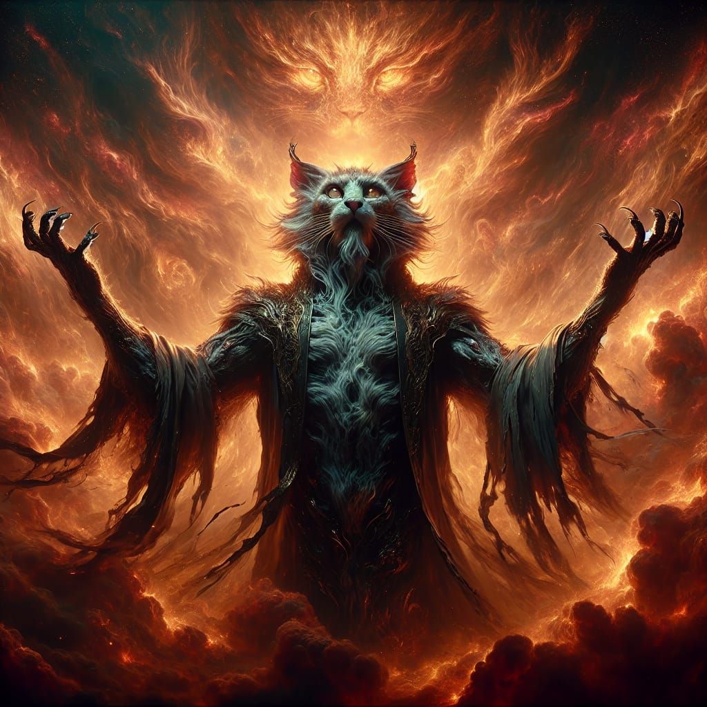 Dark Fantasy Scene of Ghost-Like Creature and Fiery Tempest