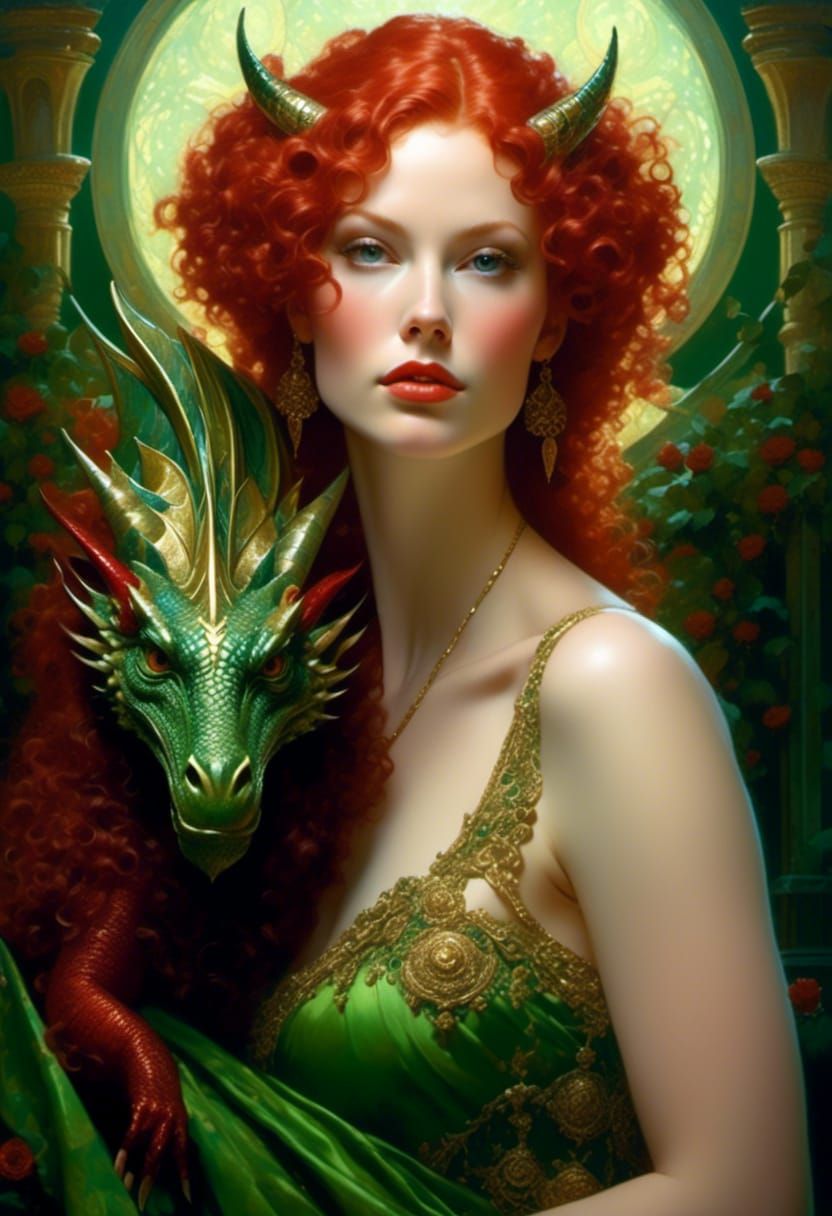 Goddess with Dragon in Hyperrealistic Style