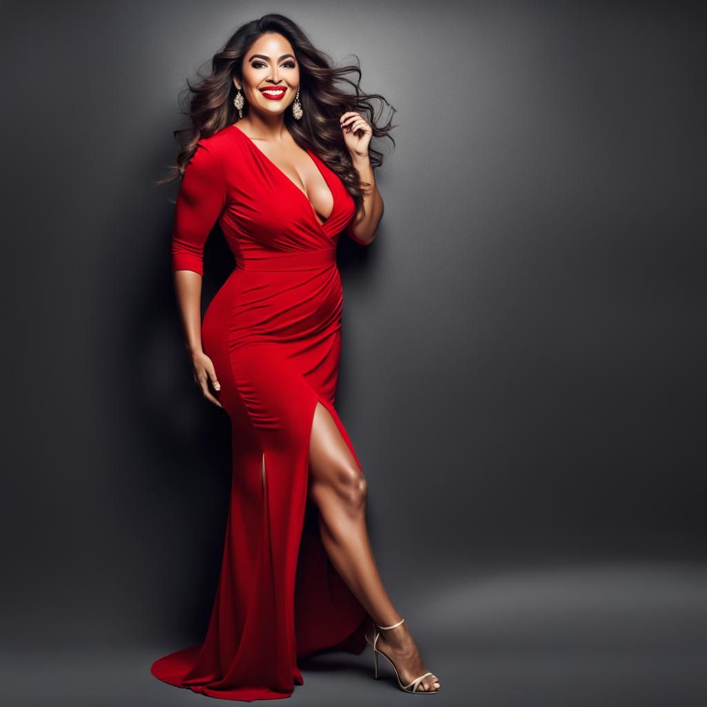 Captivating Portrait of Latina Woman in Red Dress