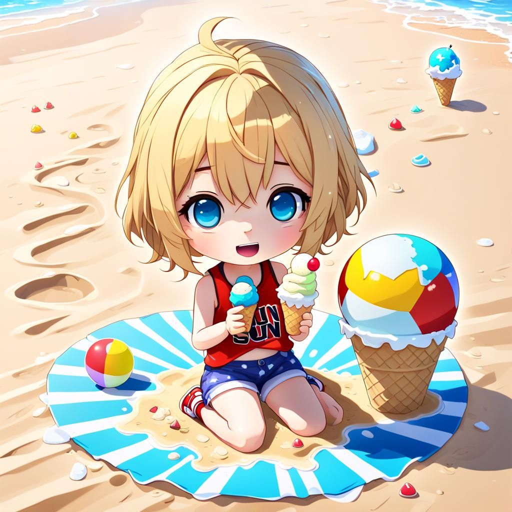 Chibi Girl's Beach Day: 3D Anime Art