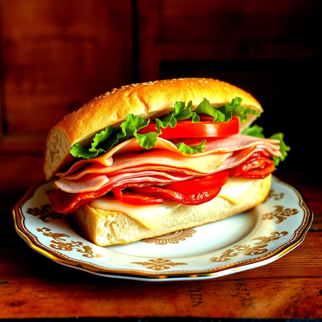 Juicy Hoagie on a Platter in Realistic Style