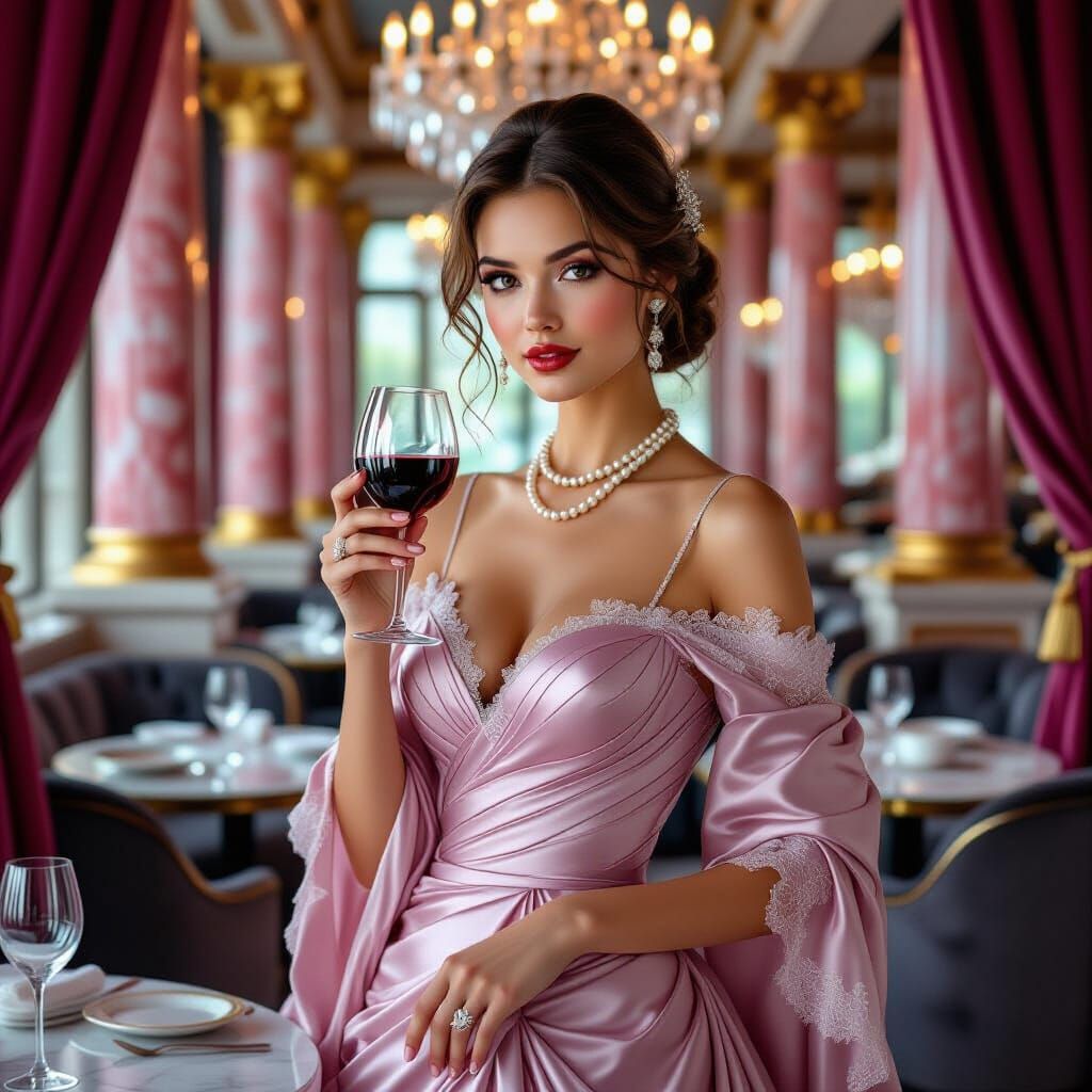 Elegant Woman in Restaurant, Art Nouveau Style