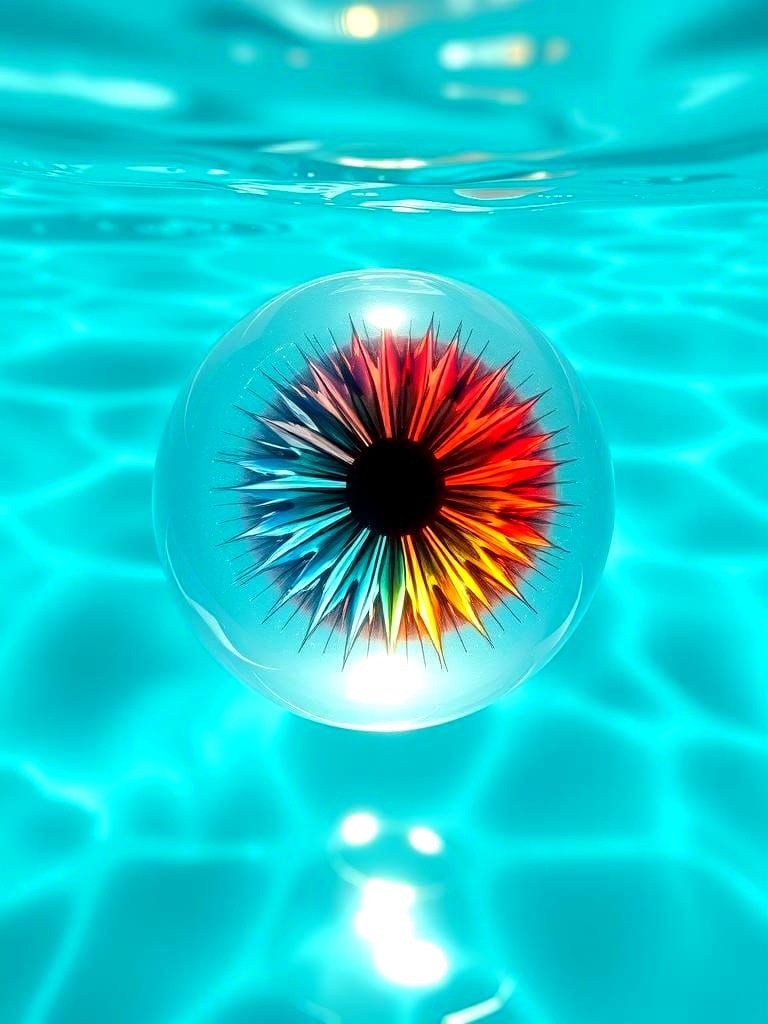 Optical Illusion: Multicolored Glass Eye Floating in Sea
