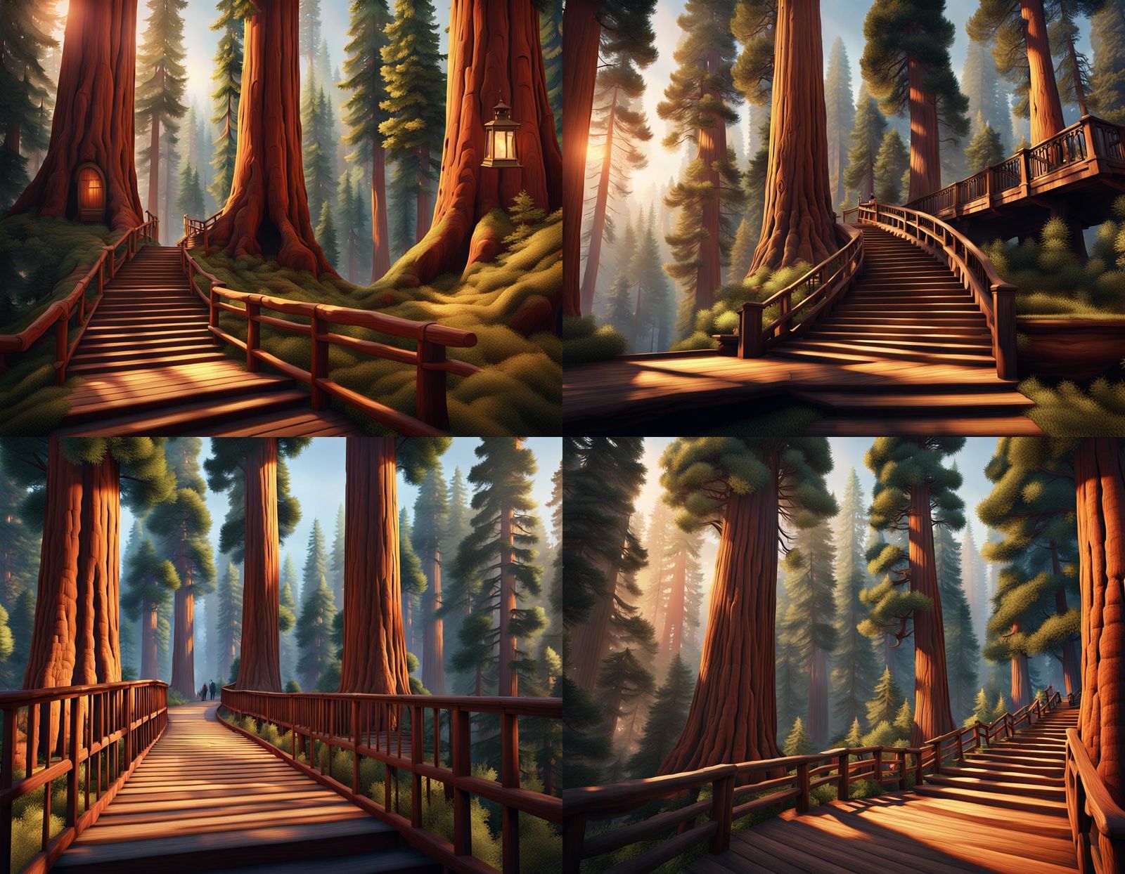 Sequoia Forest with Balconies and Oil Lamps