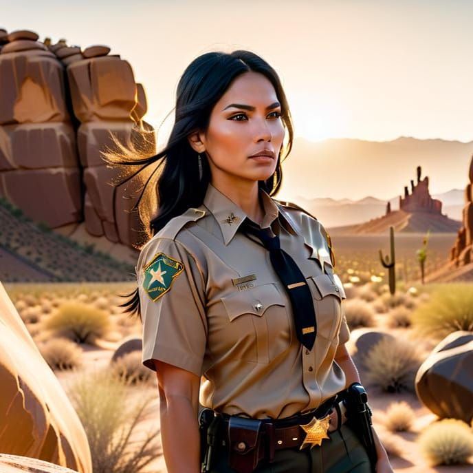 Stunning Native American Sheriff in Desert Landscape
