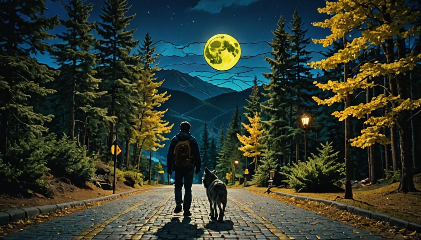 Stained Glass Forest: Man on Yellow Brick Road