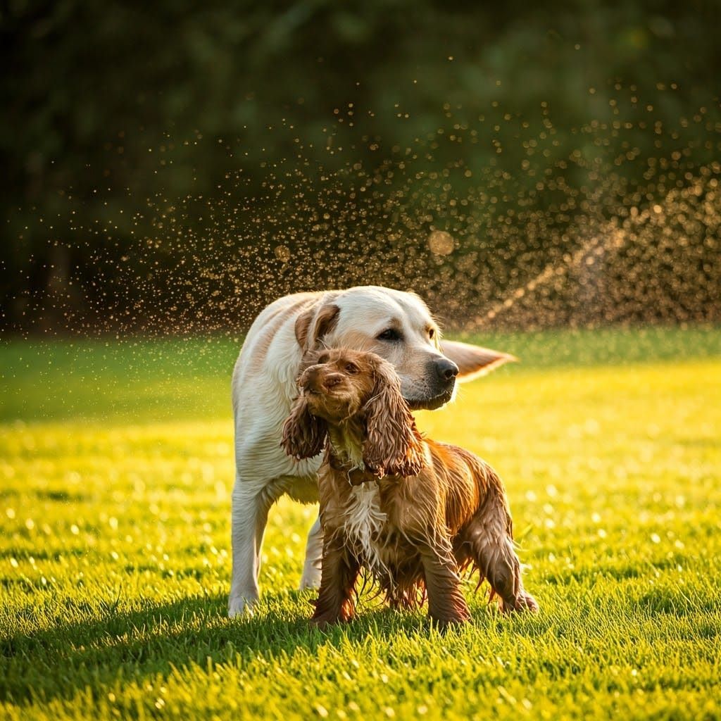 Dogs Playing in Field, Impressionist Style