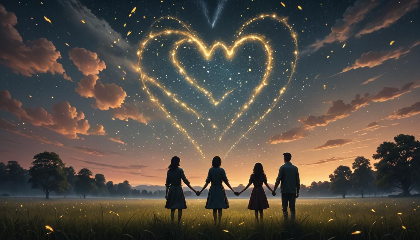 Firefly Heart Over Couple, Digital Matte Painting