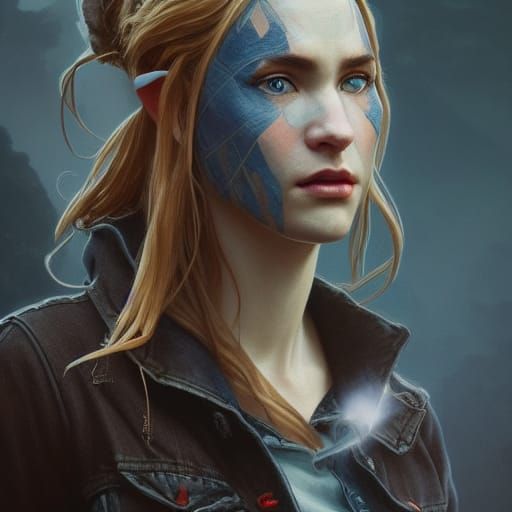 Half Elf Portrait in New York, Hyperdetailed Art