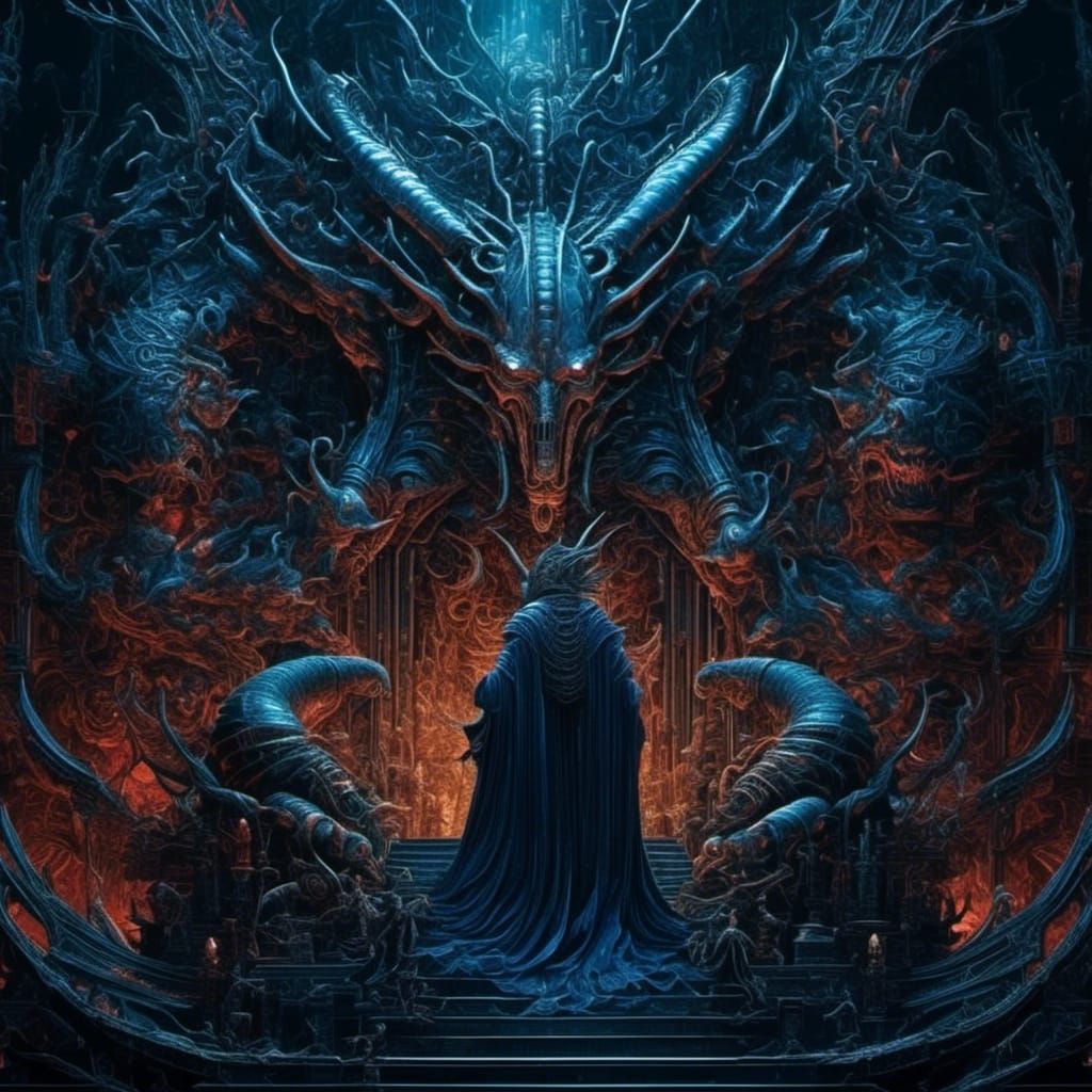 Dark God Dagon Demands Sacrifice in Giger Style