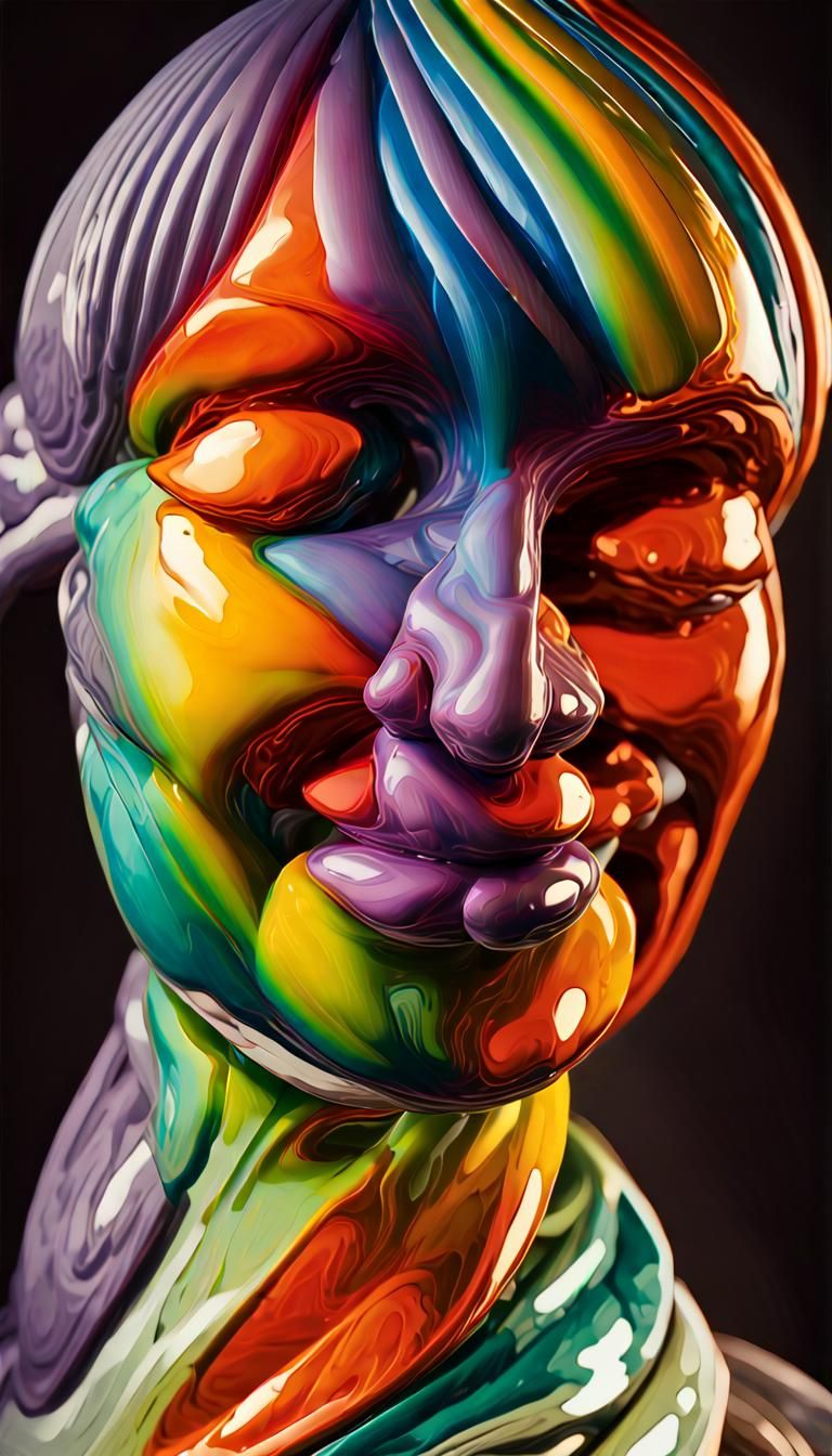 Rainbow Titanium Sculpture of Wonder in Vorticism Style