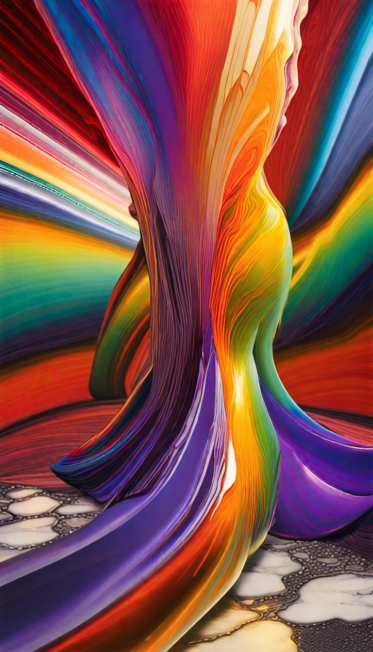 Rainbow Titanium Sculpture of Joy in Psychedelic Style