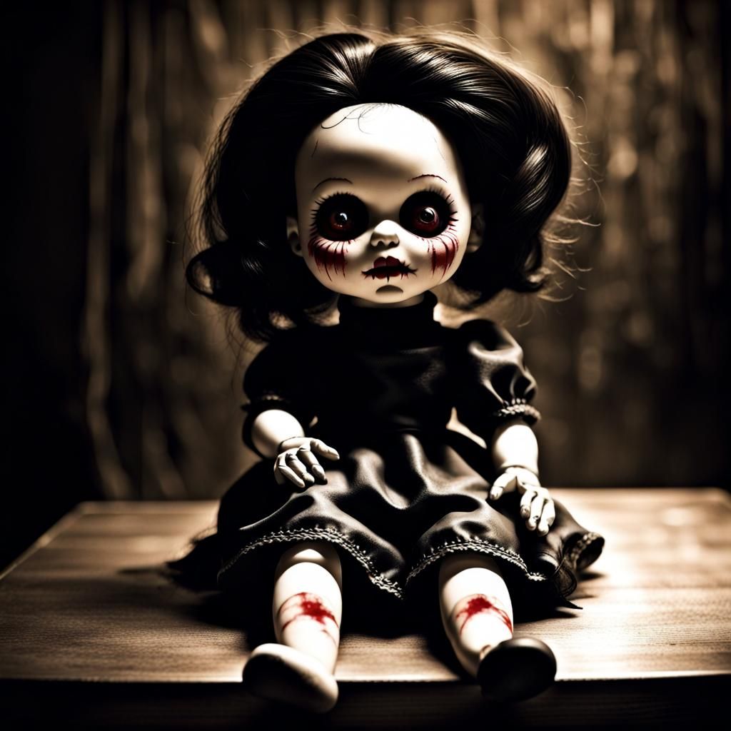 Creepy Horror Doll in Shadows