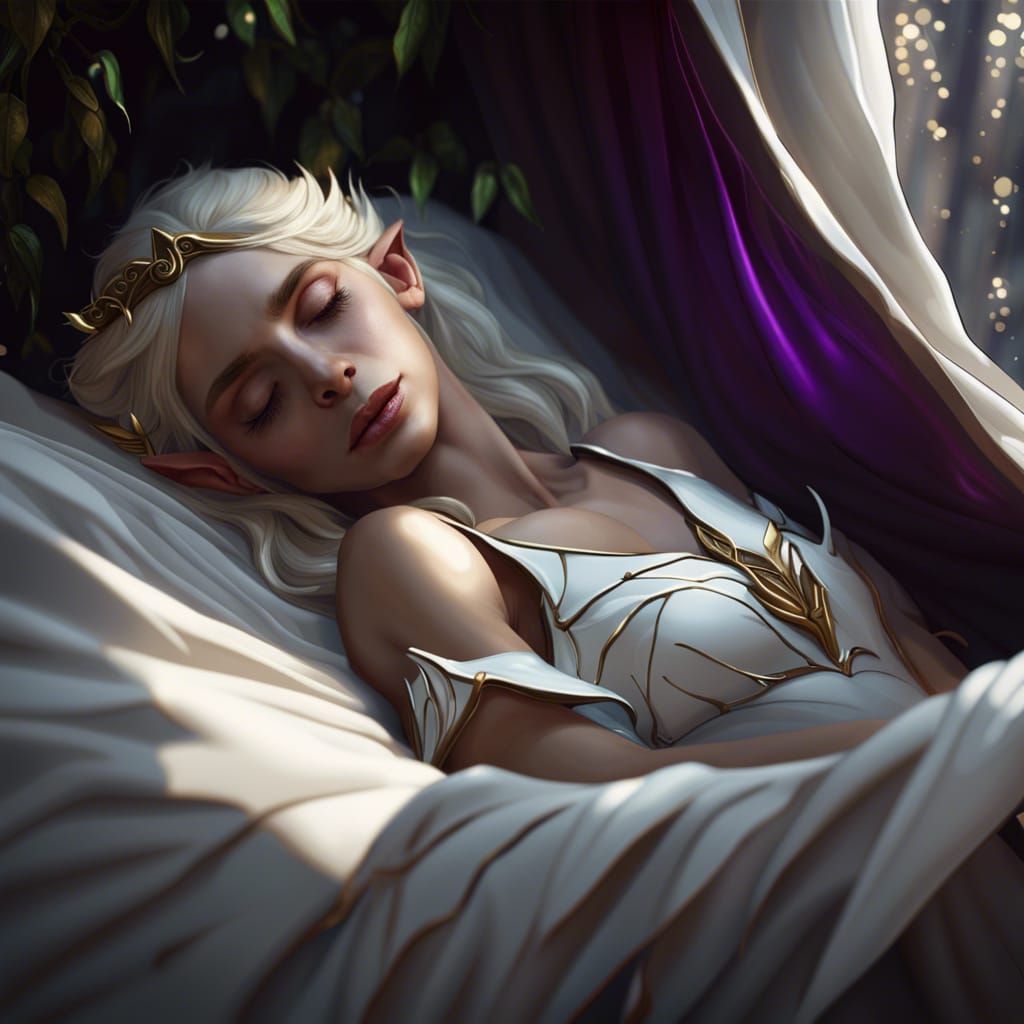 Ethereal Princess Slumbers in Dreamlike Fantasy Realm