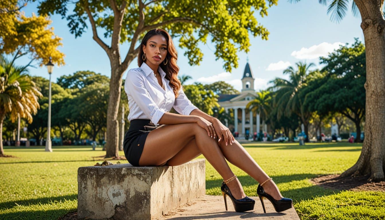 Vibrant Dominican Pop Art Portrait in Elegant College Attire