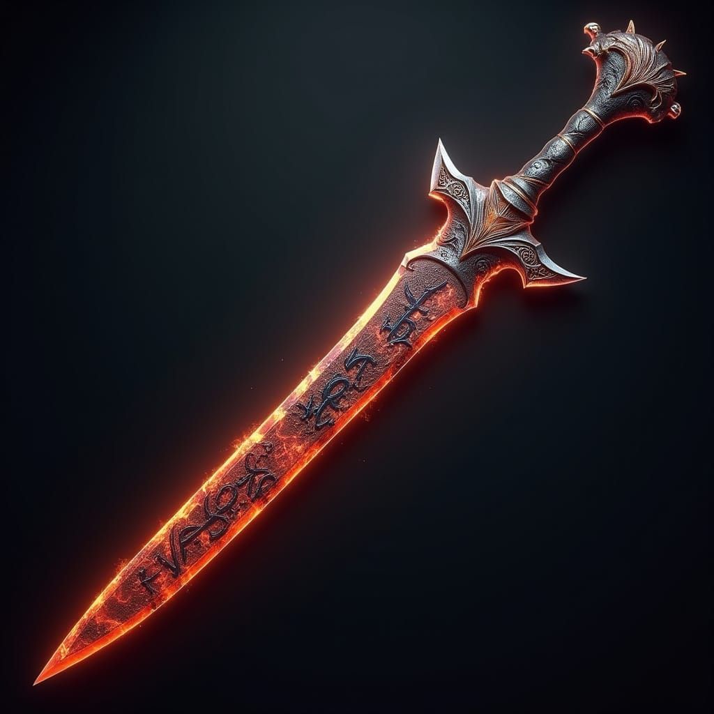 Majestic Wolf-Hilted Short Sword with Hellish Script