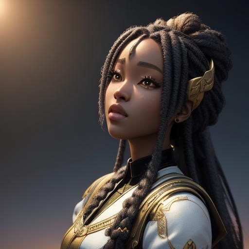 Black Earth Fairy Getting Hair Braided in 3D Anime Art