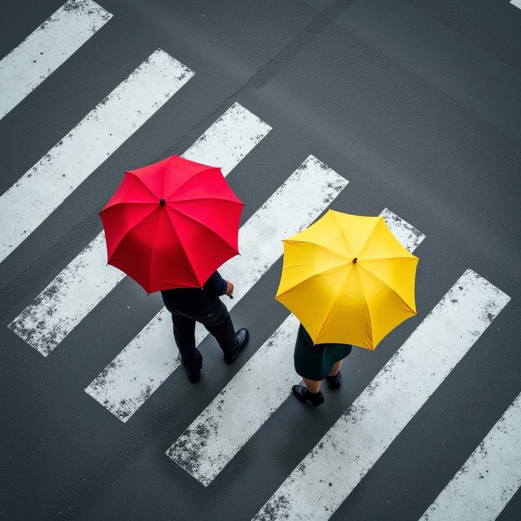 Bird's eye view - Zebra Crossing on a Rainy Day