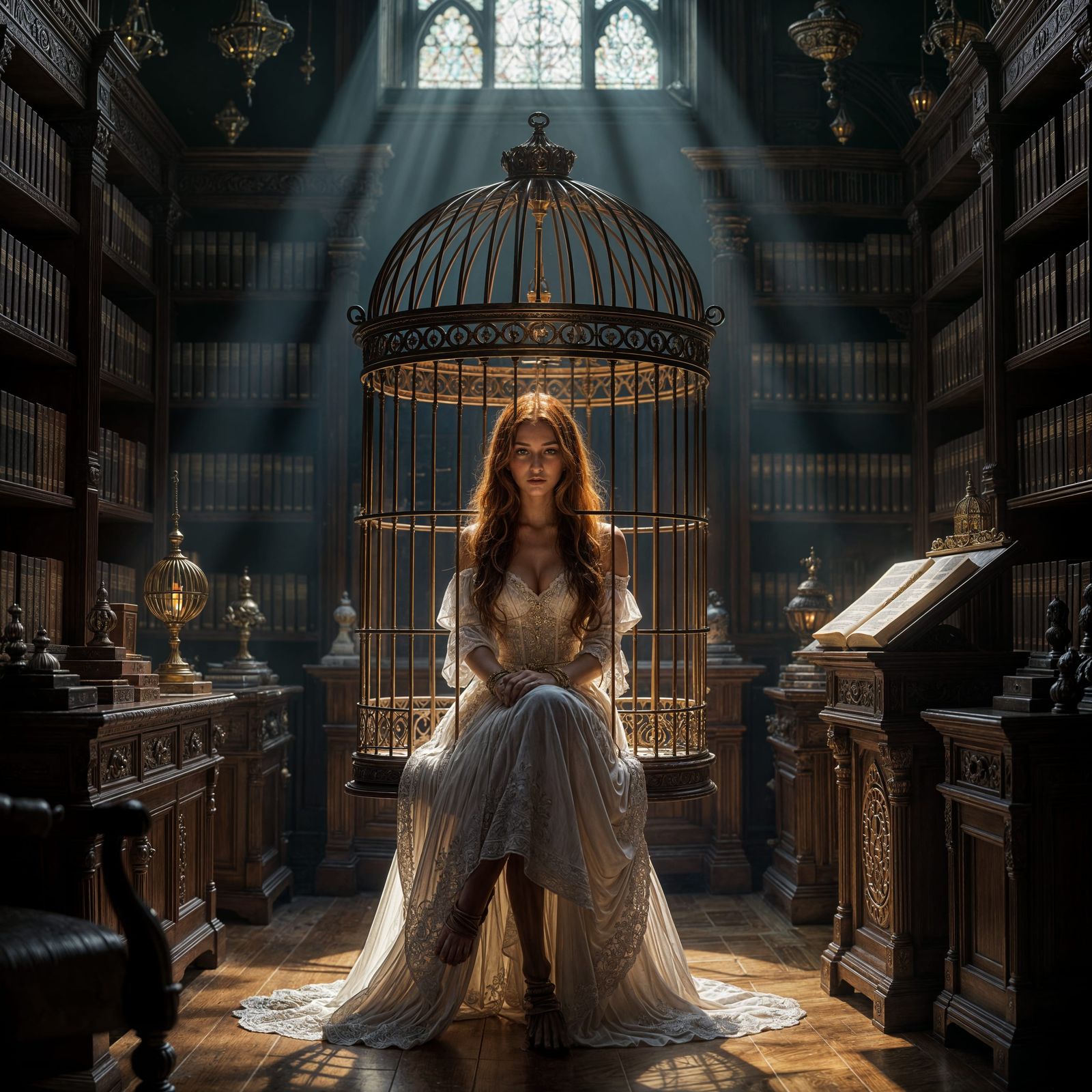 Enchanting Woman in Gilded Cage Study