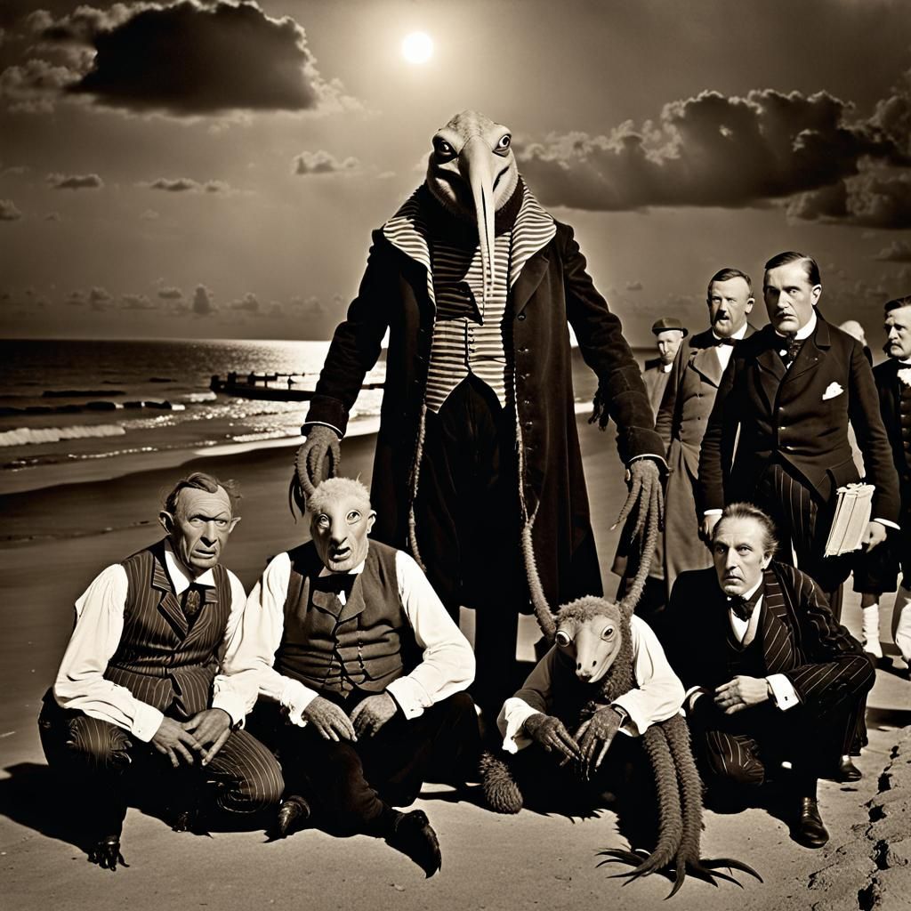 Lovecraftian Monster Seaside Photo in Sepia Style