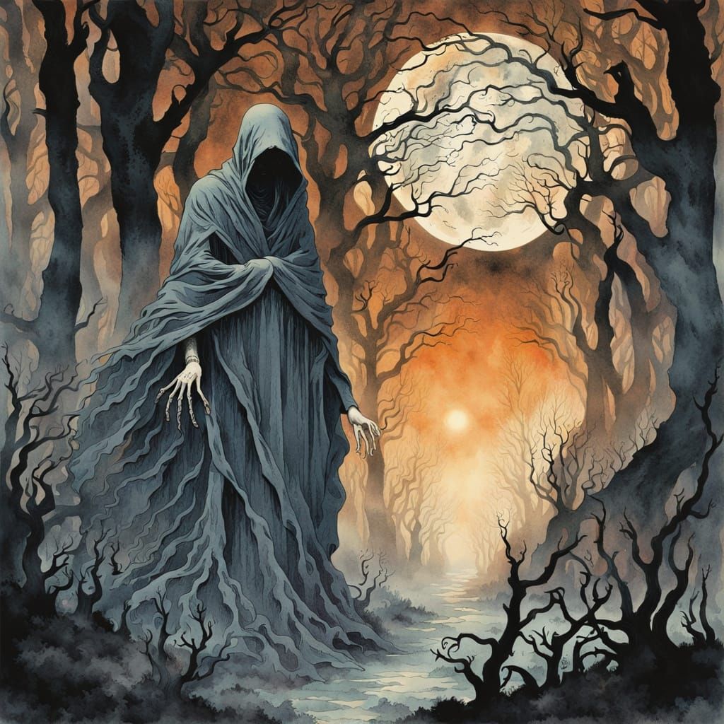 Mysterious Moonlit Wanderer in Vintage Storybook Style