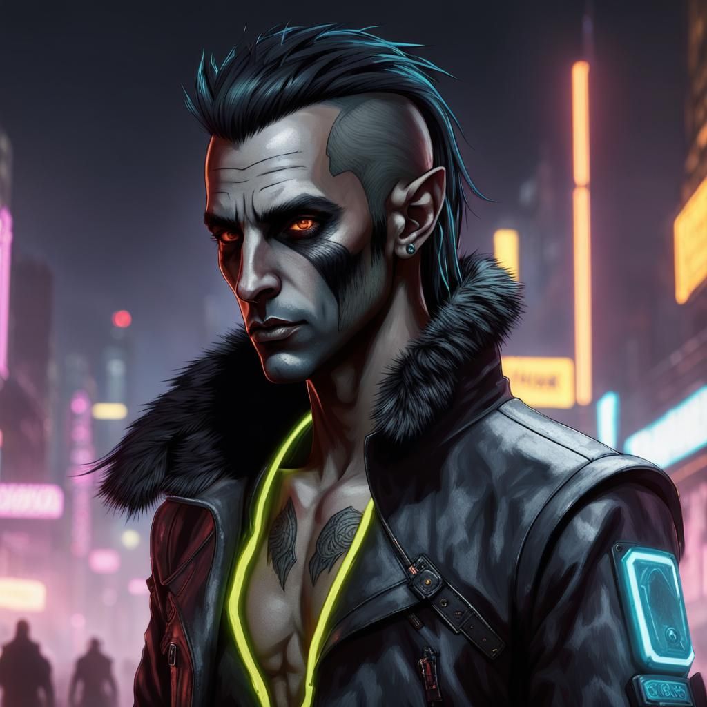 Dark Elf in Cyberpunk Shadowrun with Black Fur