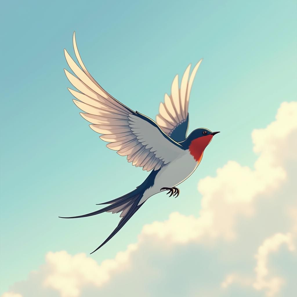 Swallow in Flight: Line Art Inspired by Anime