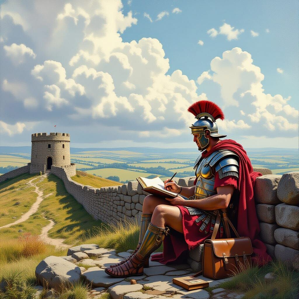 Roman Legionary Sketching on Hadrian's Wall