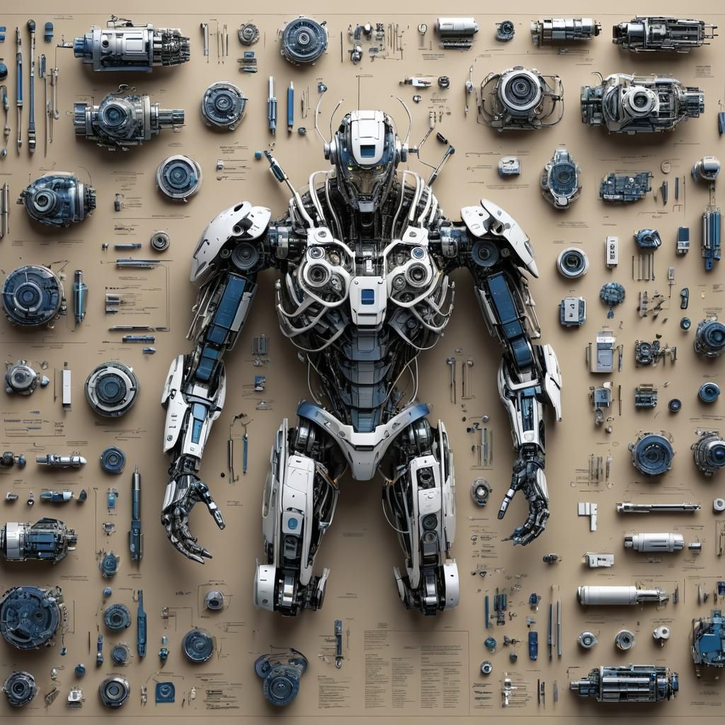 Hyperdetailed Cyborg Exploded View Blueprint