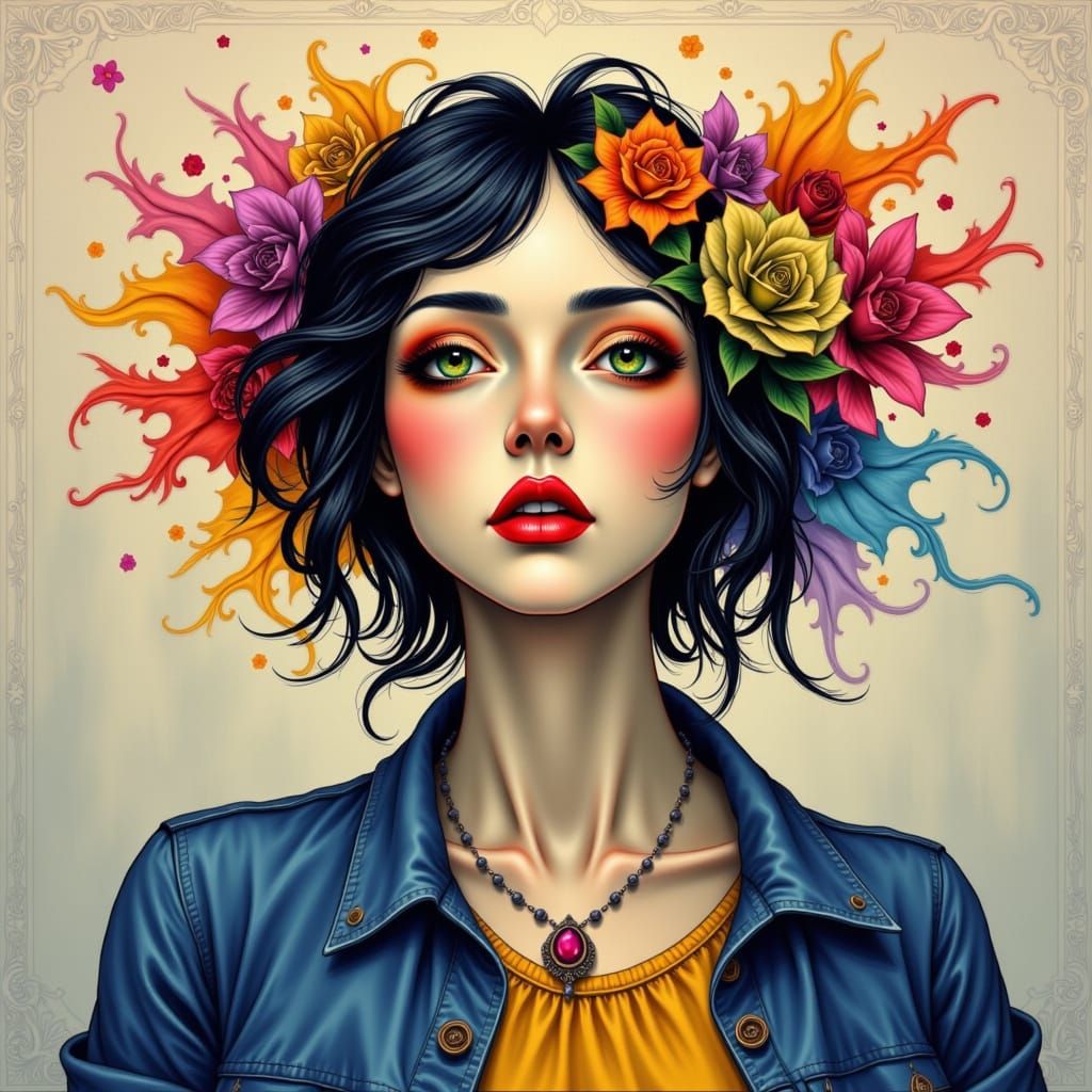 Whimsical Rainbow Woman in Dreamy Colors