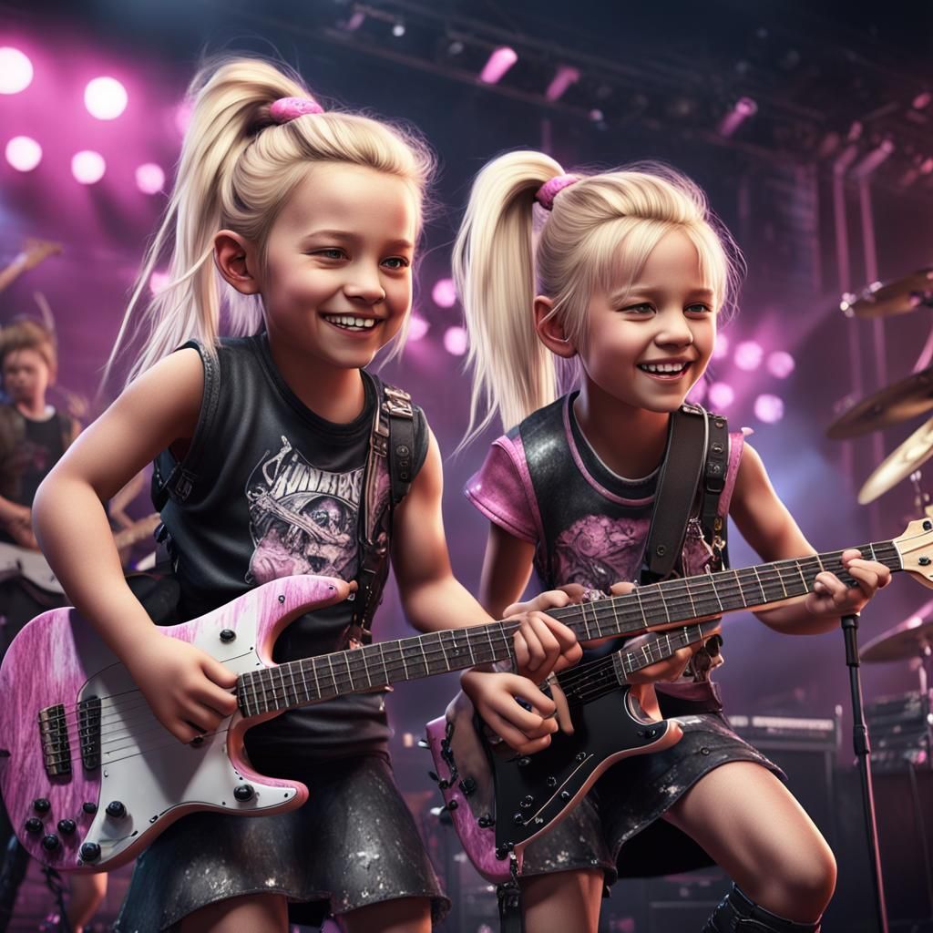 Little Girls Rock Band on Stage: Digital Art