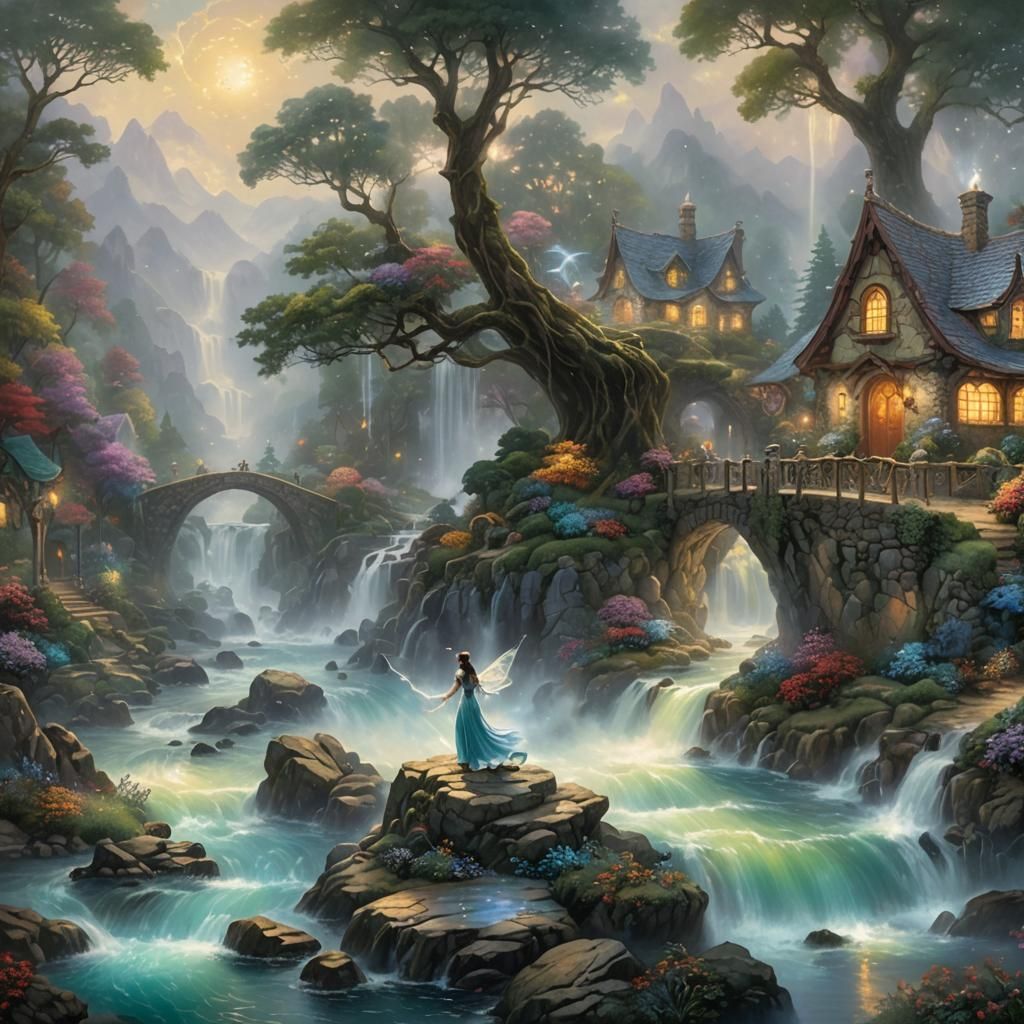 Ethereal Water-Bending Fairy at Misty Waterfall