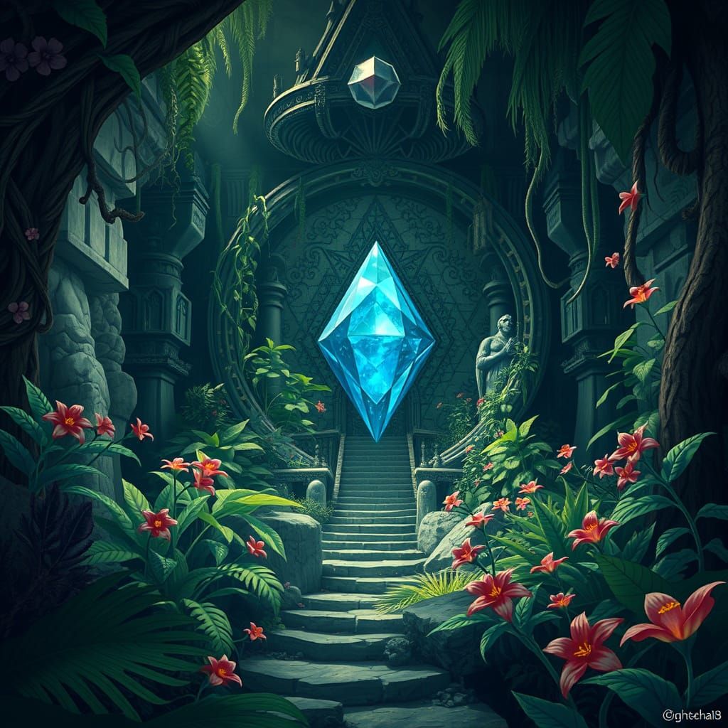 Diamond Hidden in Jungle Temple: Painterly Style