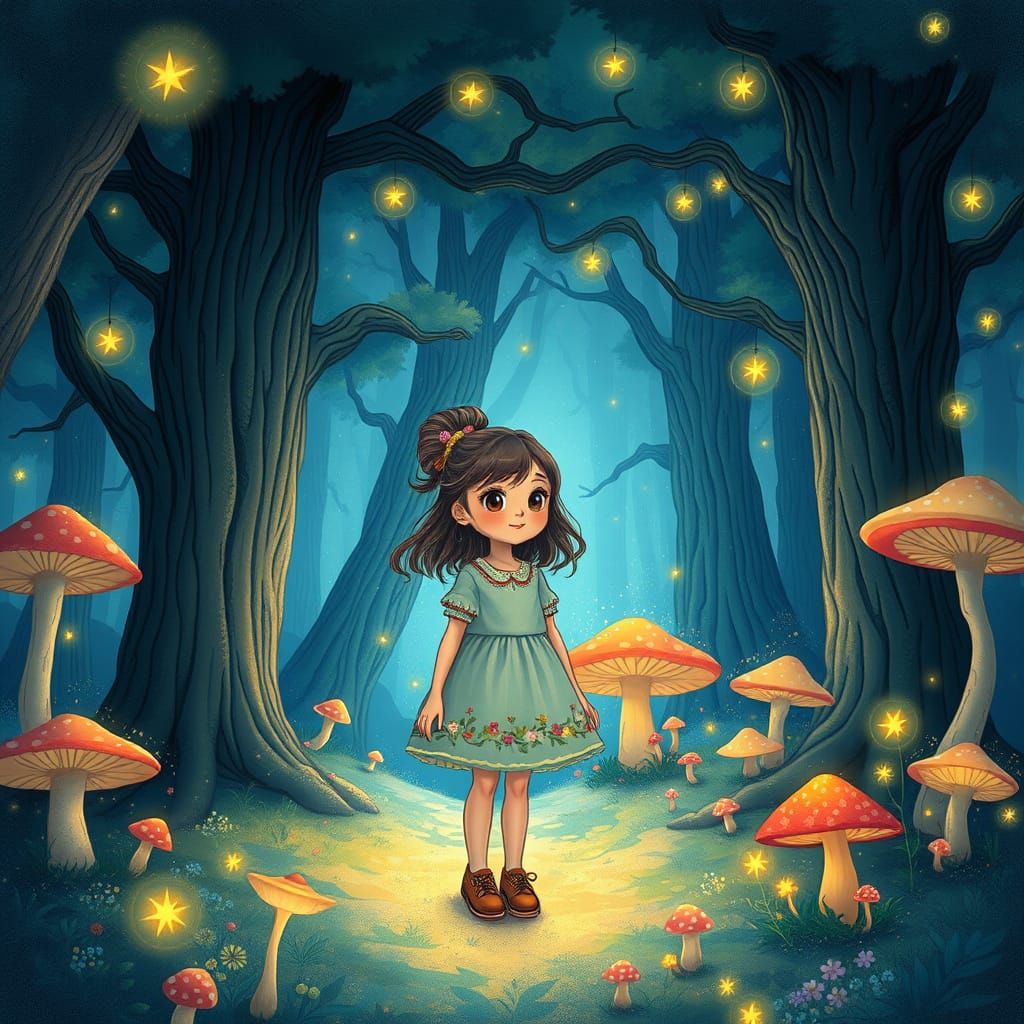 Girl in Enchanted Forest, Fantasy Art Style