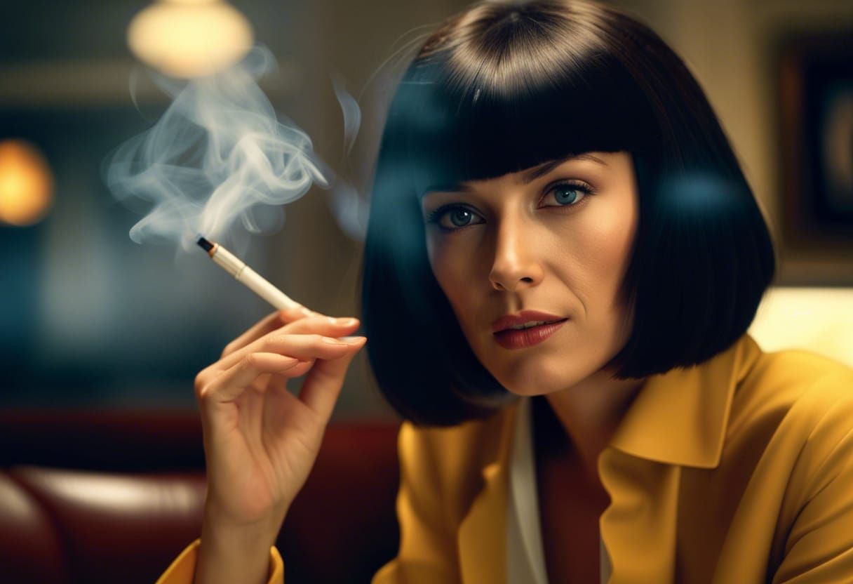 Mia Wallace Smoking Cigarette, Directed by Wes Anderson