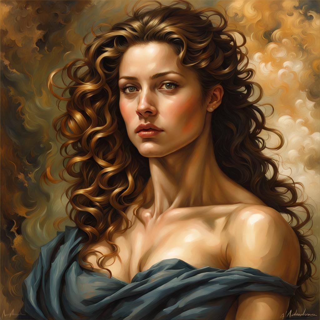 Realistic Woman in Classic Digital Oil Painting