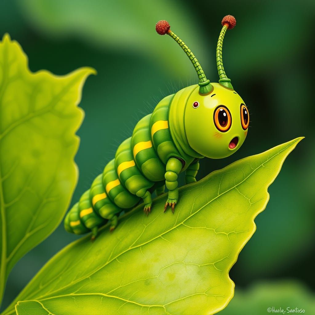 Excited Caterpillar in Classic Illustration Style