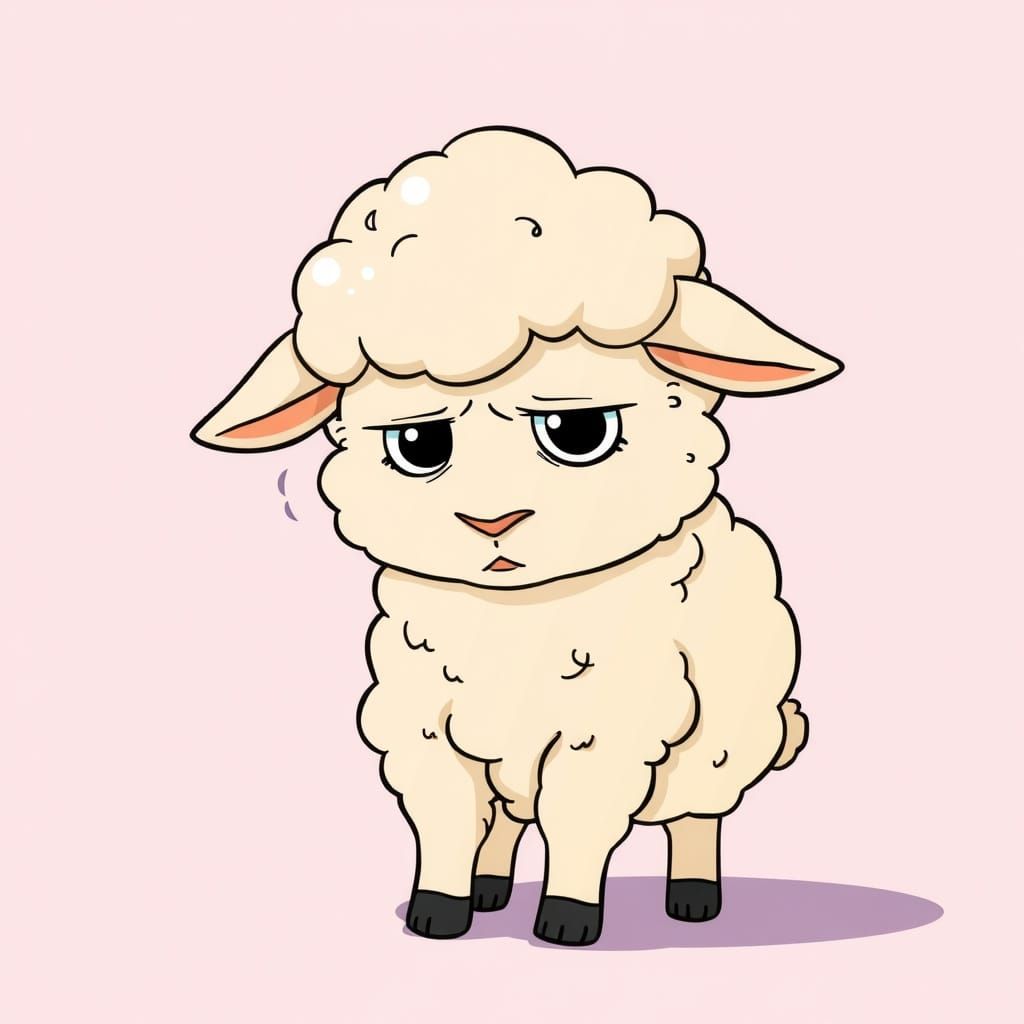 Scared Lamb in Cartoon Style