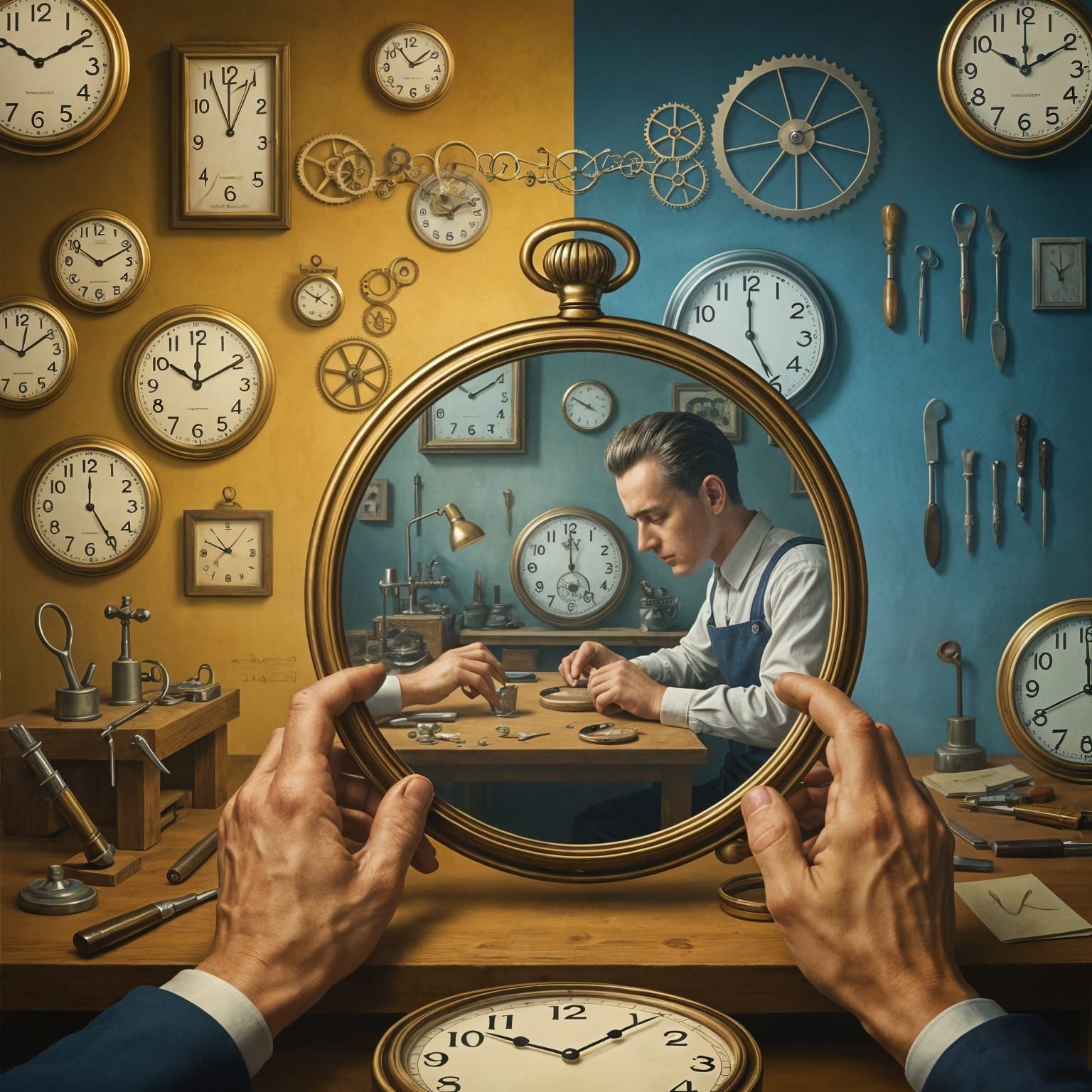 Surrealist Painting: Time's Passage Reflected in a Pocket Wa...