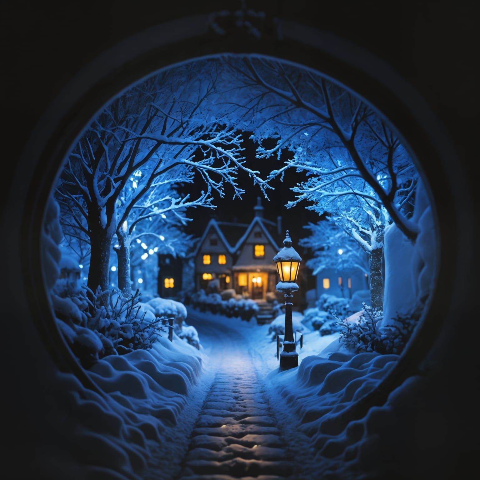 Picturesque Christmas Village Scene in Winter