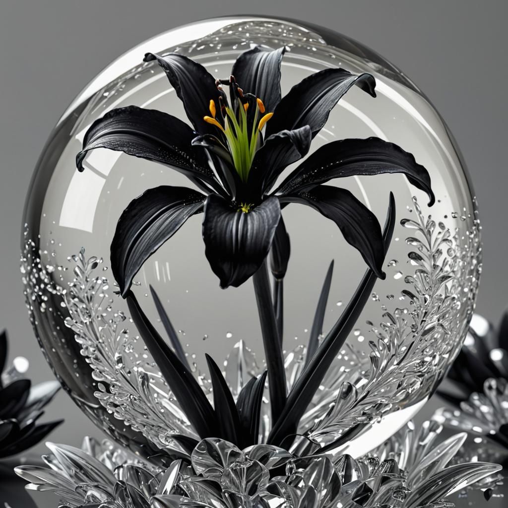 Surreal Crystal Lily in Glass Sphere, Photorealistic