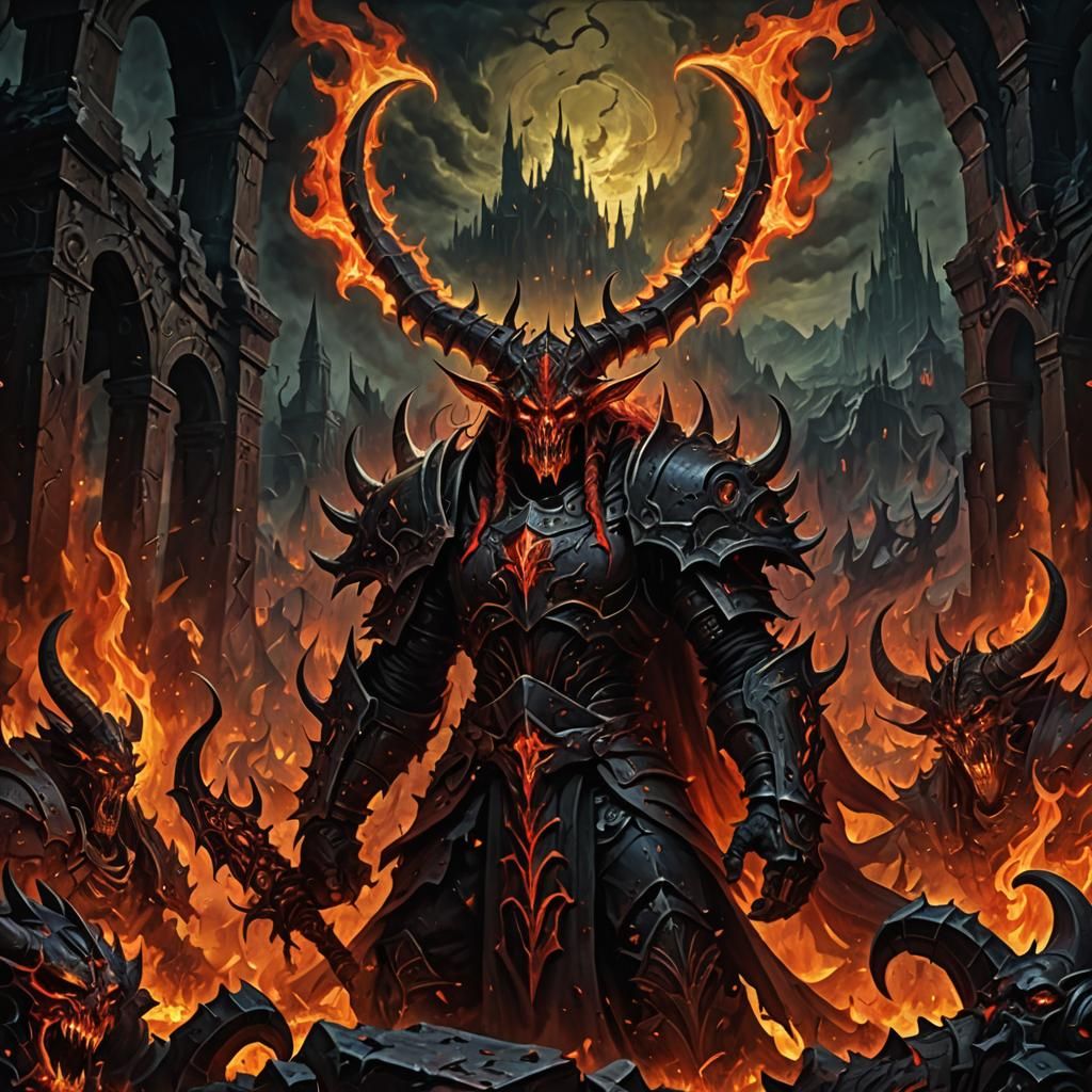 Demonic Lord of Twilight in Dark Fantasy Landscape