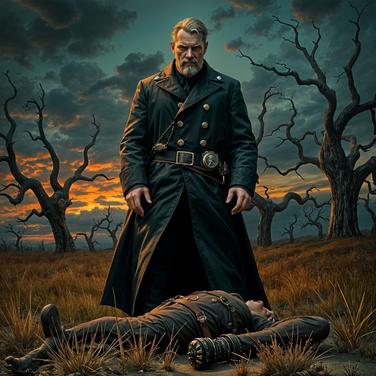 Steampunk Mafia God Vanquishes Negativity at Dusk